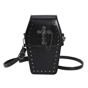 6893 Goth Purse Coffin Black Cross Halloween Purses Clutch Shoulder Bag